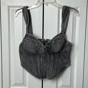Pretty Little Thing Washed Gray Dip Hem Bust Cup Denim Corset 8